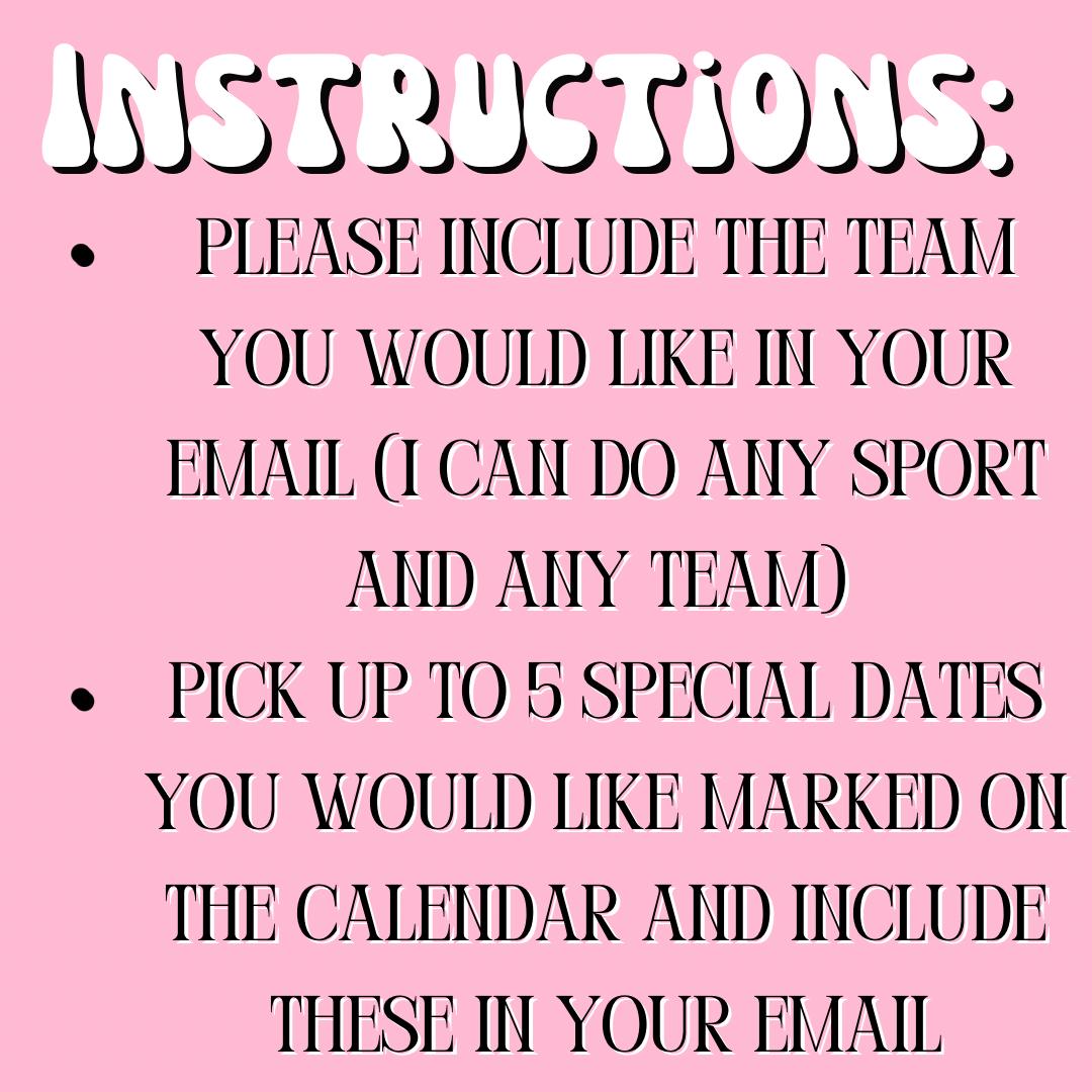 Sports 2025 Calendar (Any sport/team)